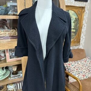 St John Black Textured Knit Open Cardigan Jacket Size 4